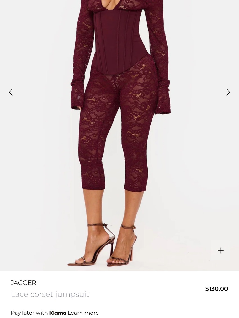 Unopened Murci Jagger Burgundy Lace Capris Jumpsuit